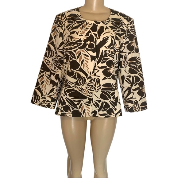 Trisisto Femme Floral Leaf Brown & White Safari Fitted Suit Jacket Blazer Padded - Picture 3 of 14